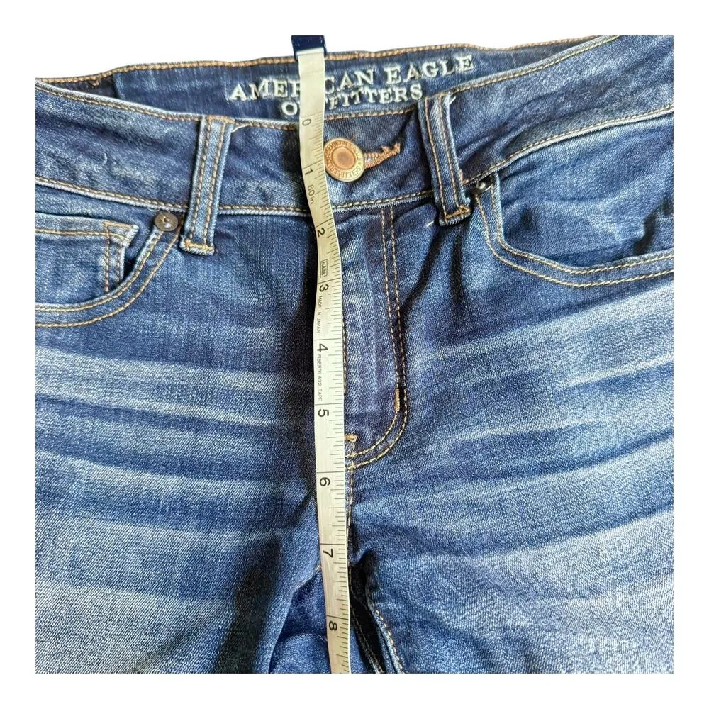VTG American Eagle Super Stretch MIDI Blue Jean Denim SHORTS Sz 2 Cut Offs Style - Image 5