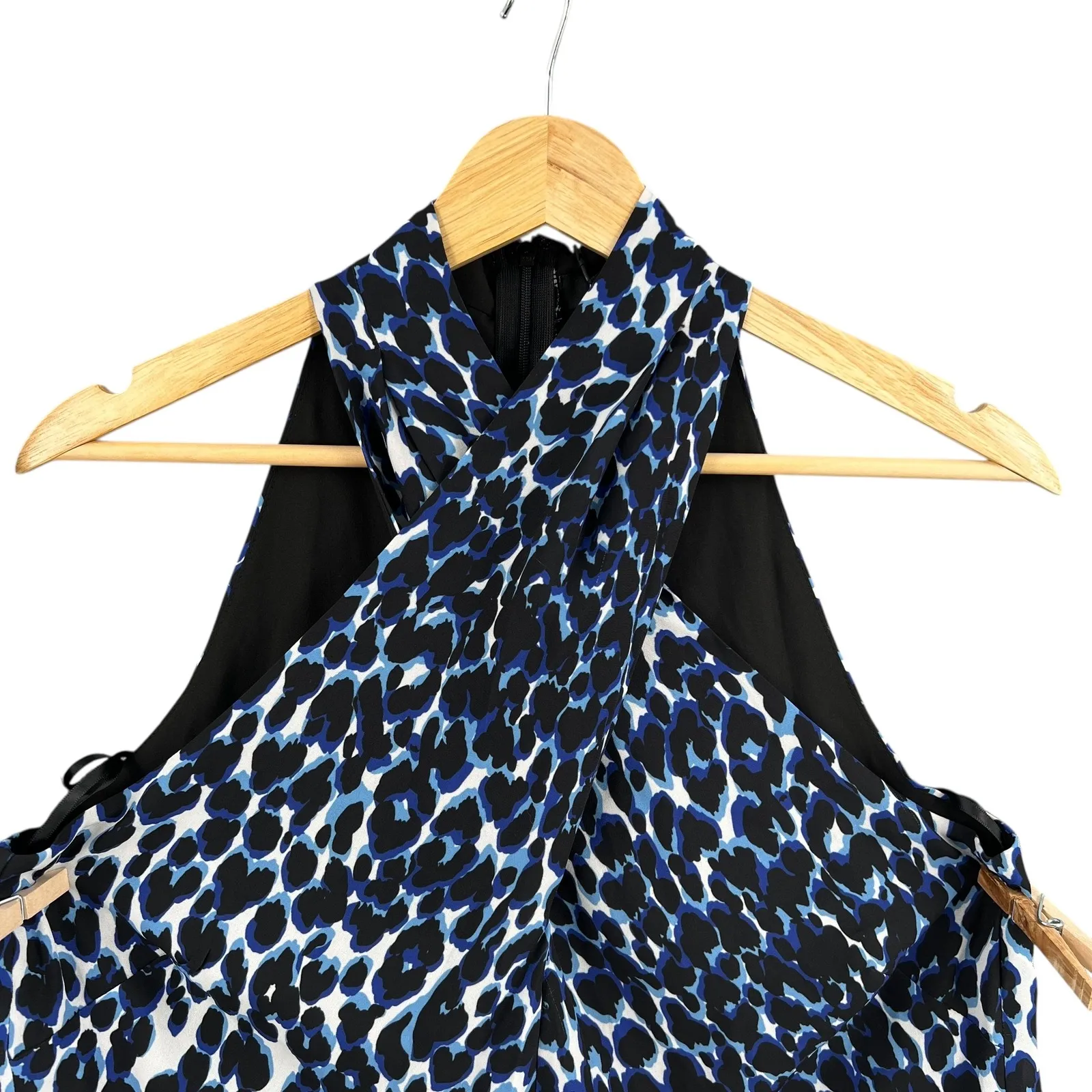 LE GALI Jumpsuit Blue Black Leopard Print Halter Popover Wide Leg Size S New - Image 3