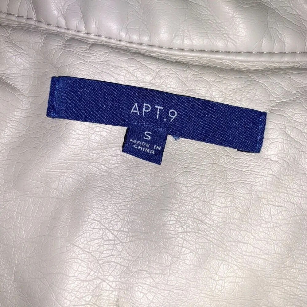 Apt 9 Womens Jacket Coat Faux Leather Quilted Moto Biker Ivory Small - Image 8