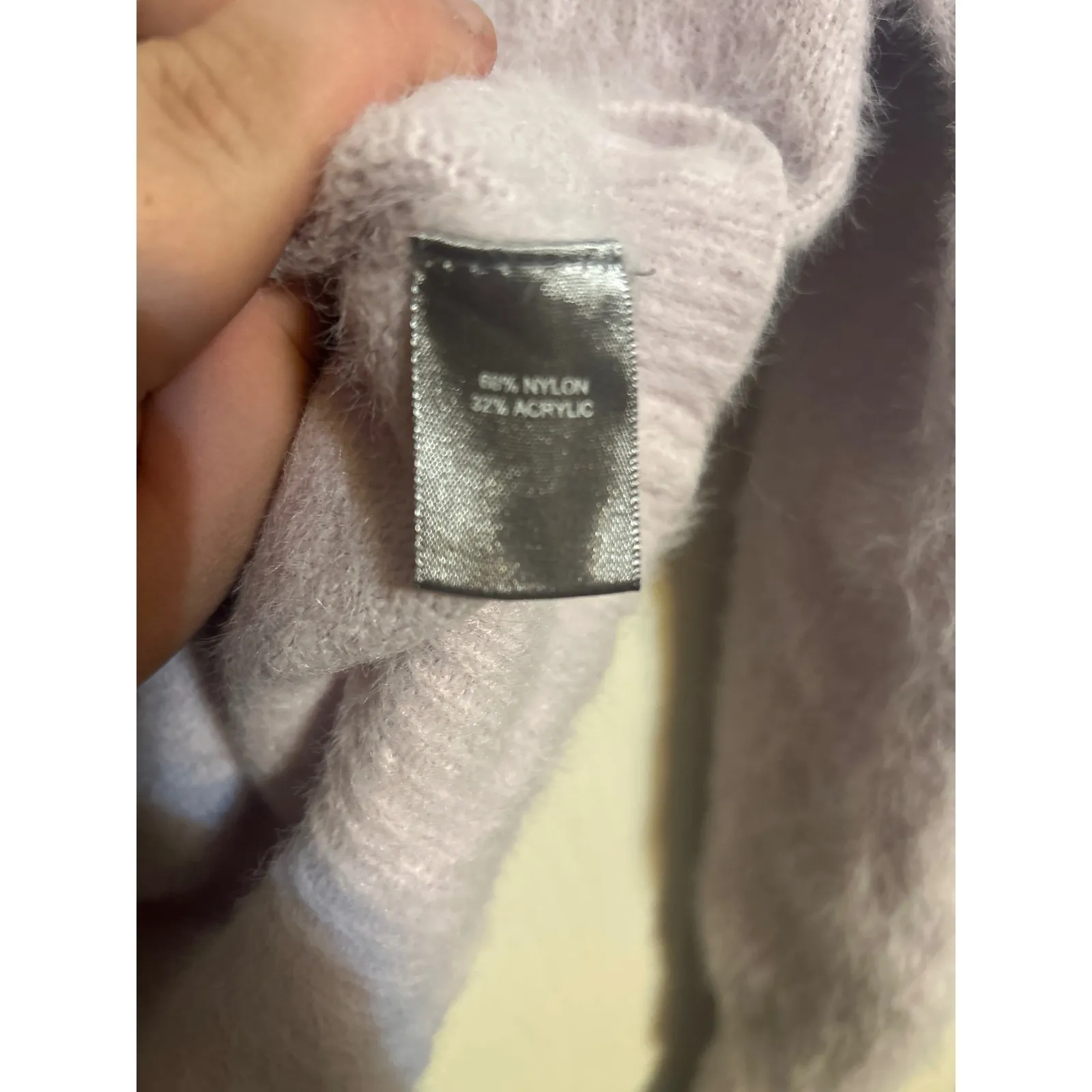 Marled Lilac Fuzzy V Neck Long Sleeve Sweater Cozy Soft Knit‎ Top Pink - Image 3