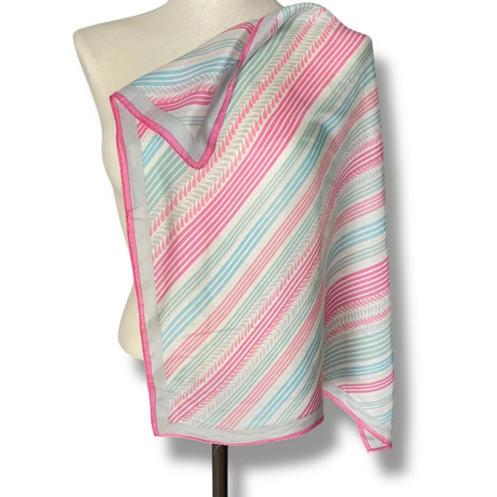 Vintage Scarf Square Diagonal Stripes Twee Retro Pink‎ White Blue Gray 22.5x23 - Image 3