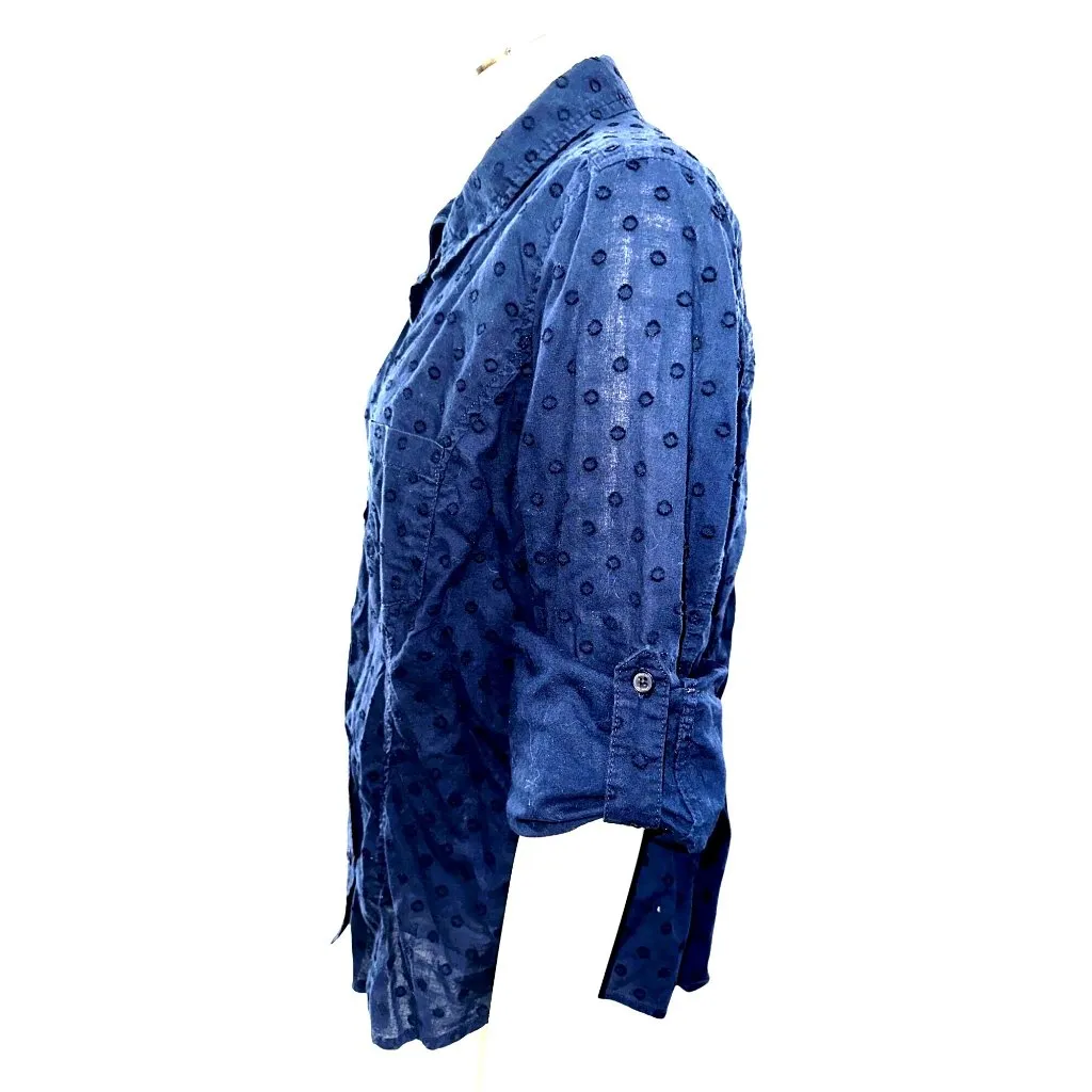 Jones New York Sport Large Navy Blue Circle Pattern Button Up Top Urban Heritage - Image 3