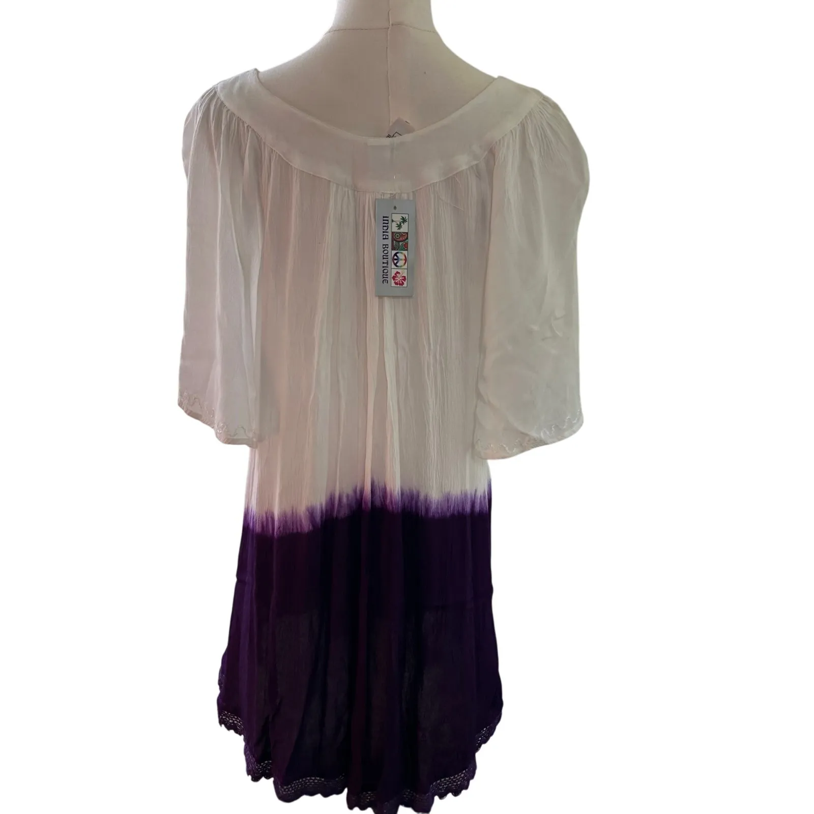 India Boutique NWT Top Women OSFM Purple Ombre Embroidered Crochet Boho Peasant White Size undefined - Image 5