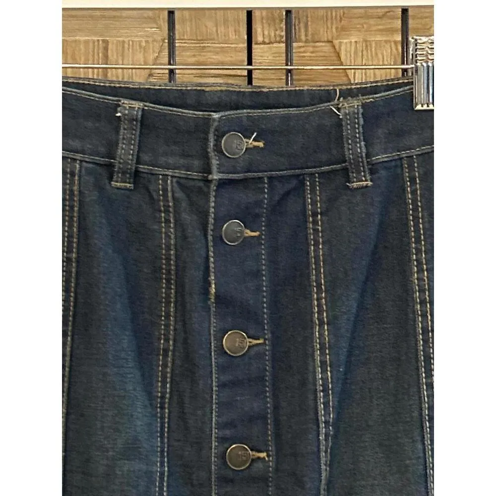 151 One5One Womens Jean Skirt Medium Denim Paneled Button Front Pencil Boho Blue - Image 2