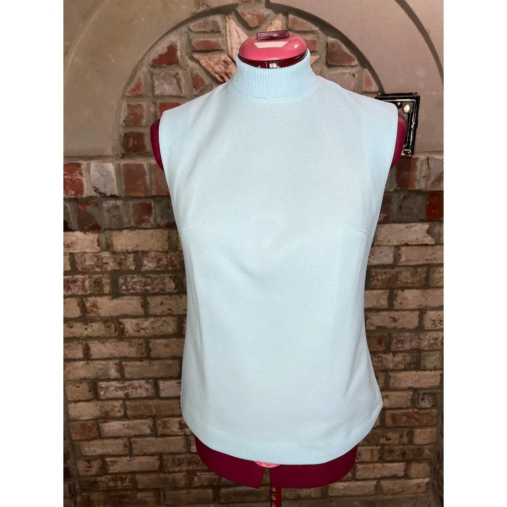 Butte Knit cardigan sweater set textured geometric mock neck 1950s Blue - Image 5