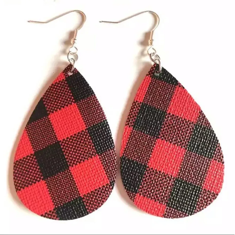 Buffalo Plaid Boho Teardrop Dangle Earrings - Image 3