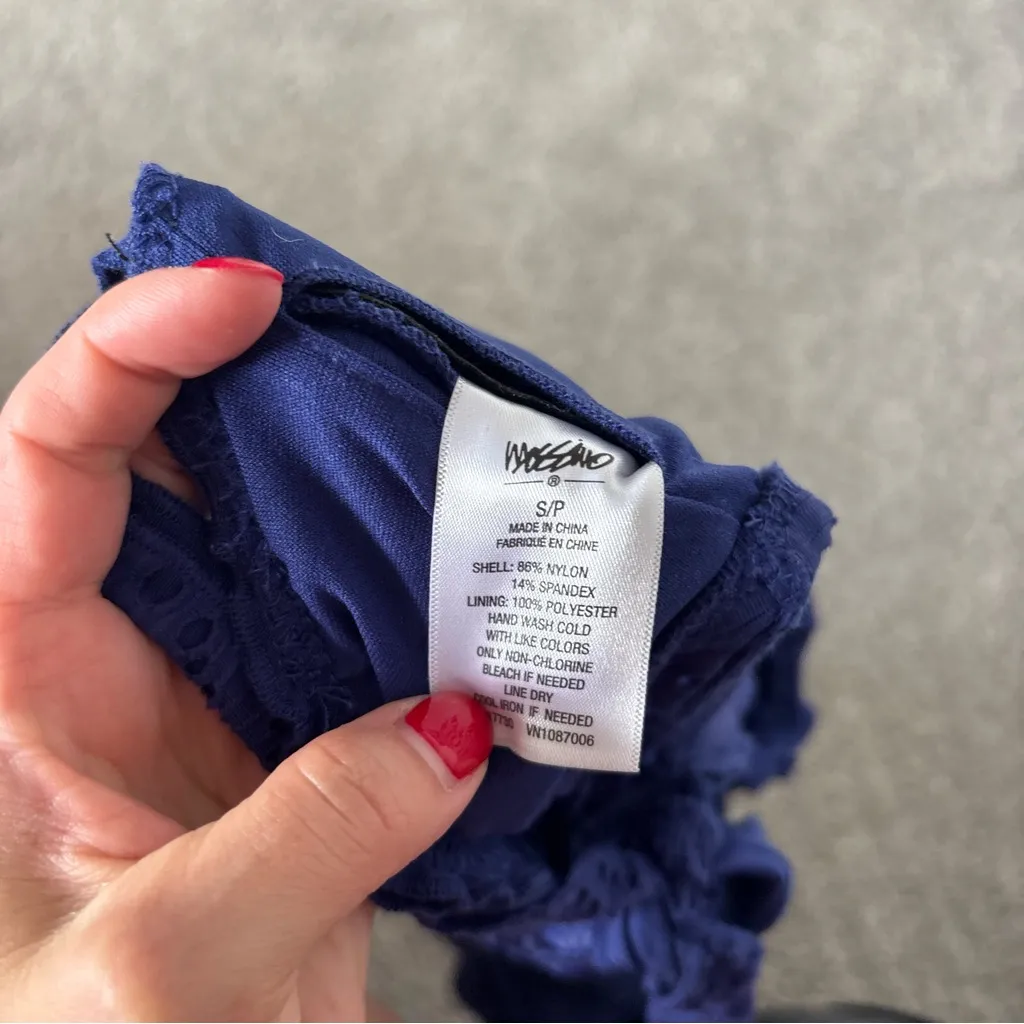 Mossimo Supply Co. Navy Blue Eyelet Lace Crochet One Piece Swimsuit Sz Small - Image 3