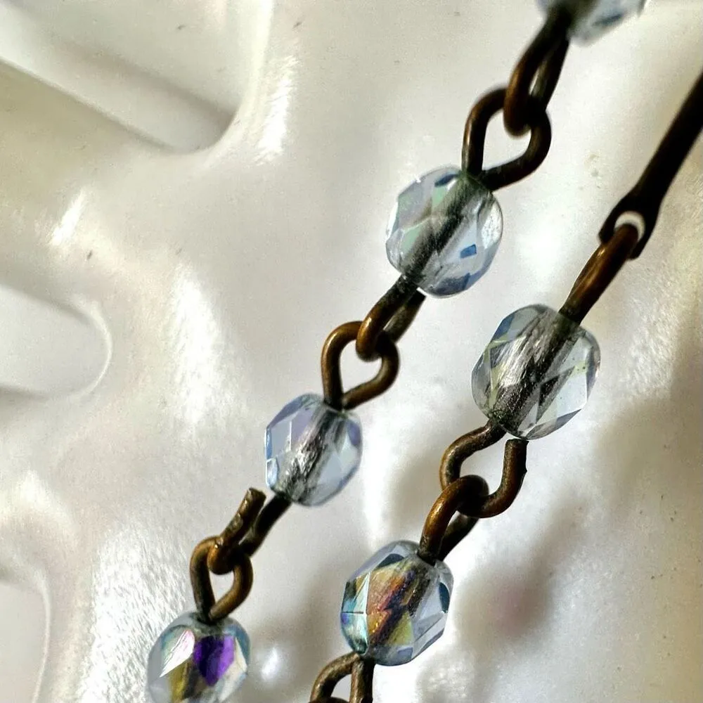 Silver/ gold tone and blue Y necklace - Image 4