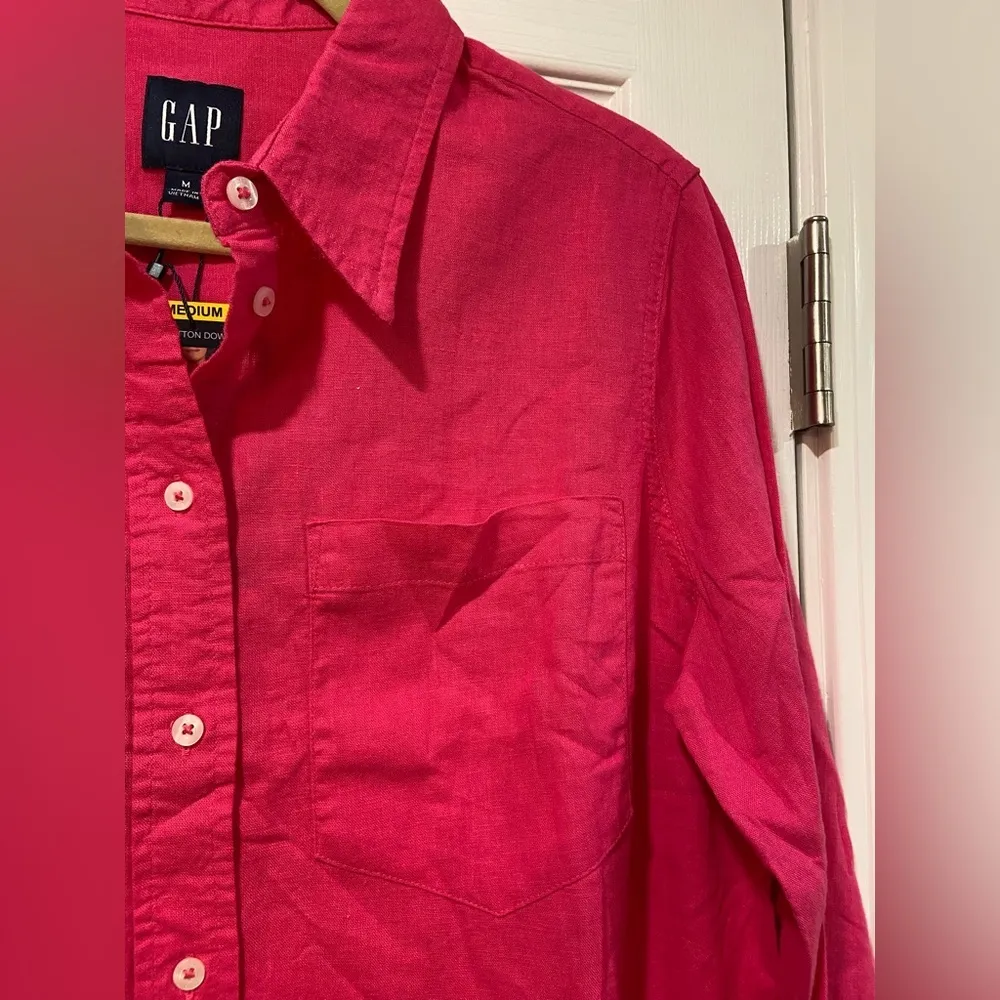 NWT Gap Hot Pink Linen Blend Button Down Collared Shirt Soft Breathable Size S - Image 6