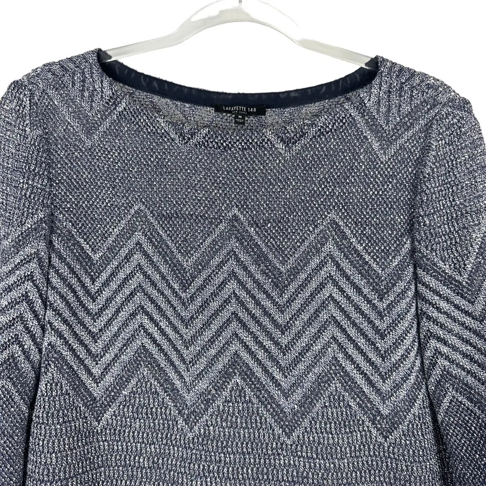 Lafayette 148 New York Sz M Women's Gray Blue Loose Open Knit Semi Sheer Sweater - Image 2