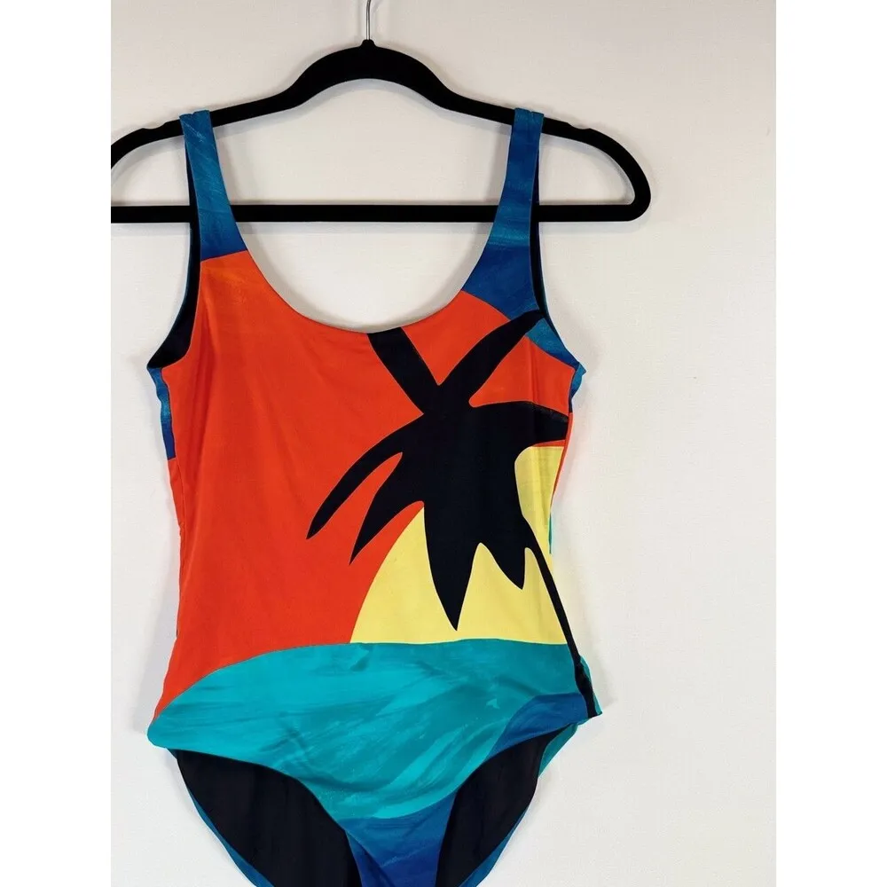 Onia Womens Swimsuit Orange Kelly One Piece High Cut Tropical Bathing Suit Large - Image 7