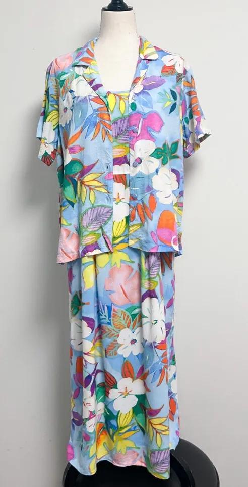 Jams World Vintage Luau Short Sleeve Button Shirt Maxi Dress Set Small Medium - Image 1