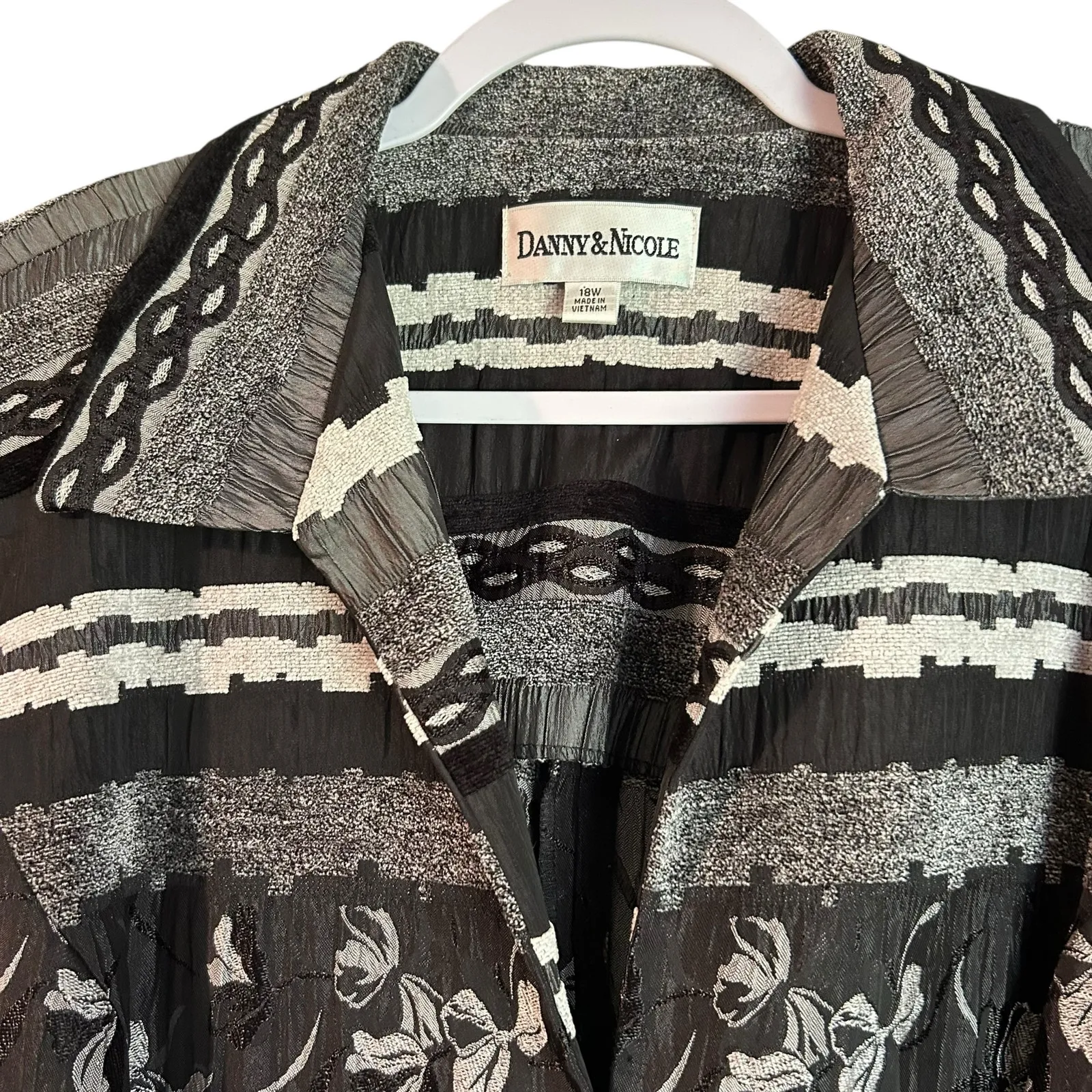 Jacket VTG Womens 18W Black Gray Art to Wear Patchwork Boho Chic Danny & Nicole - Image 3