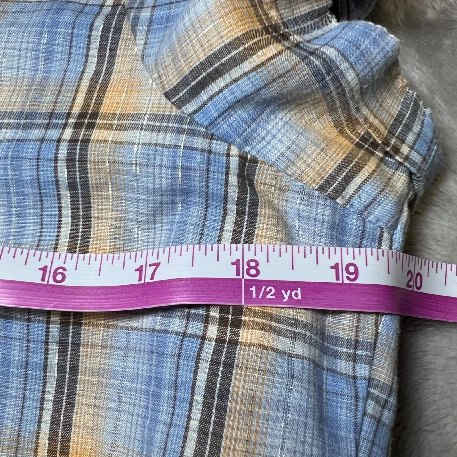 Wrangler Vintage Wrancher Western Shirt Women Medium Blue Plaid Short Sleeve Y2K - Image 9