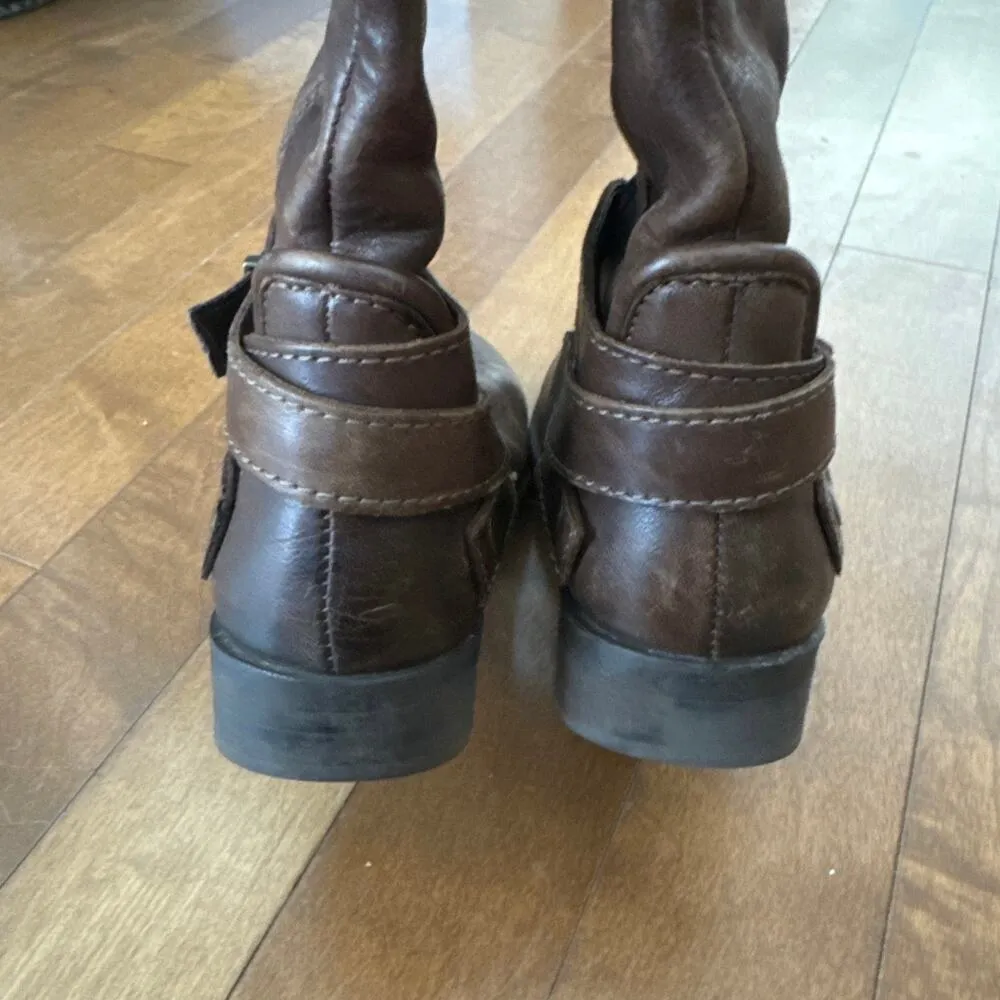 LUXURY REBEL Brown Distressed Leather Over Knee Harness Zip Boots size 7.5 - Image 8