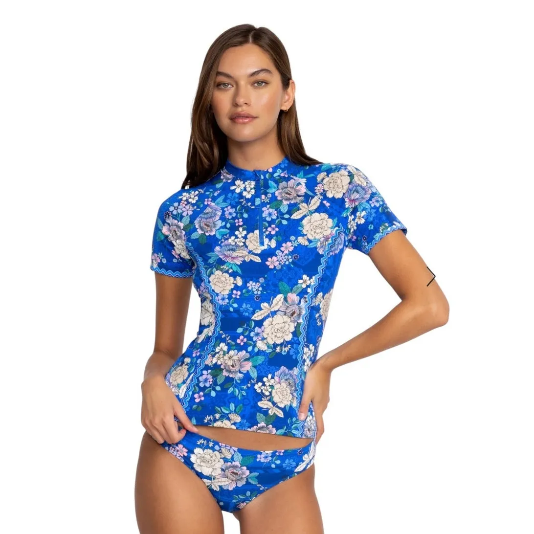 NWT! Johnny Was Blue Dove Floral Front Zip Surf Swim Shirt - Size Small - Image 3