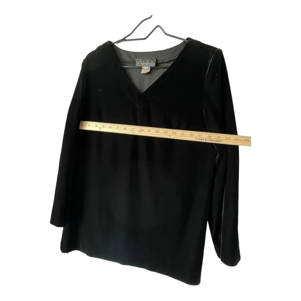 Women's ALEX EVENINGS long sleeve top mini dress V collar black casual size M. - Image 11