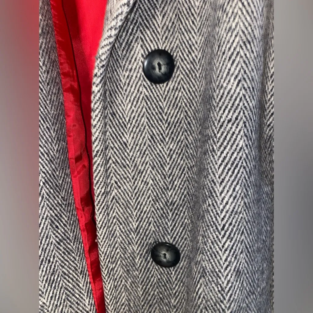 Vintage Union Made Abbmoore Wool Blend Grey Herringbone Coat/Jacket Made in USA Gray Size L - Image 11