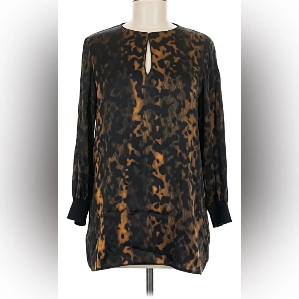 Lafayette 148 New York Leopard Print Kelsey Blouse Black Size M - Image 3