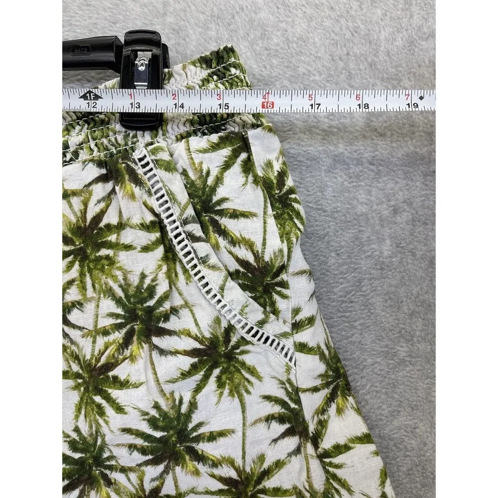 Briggs Women's Pull On Shorts Linen Blend Green Palms Size Large Pockets Elastic - Image 11