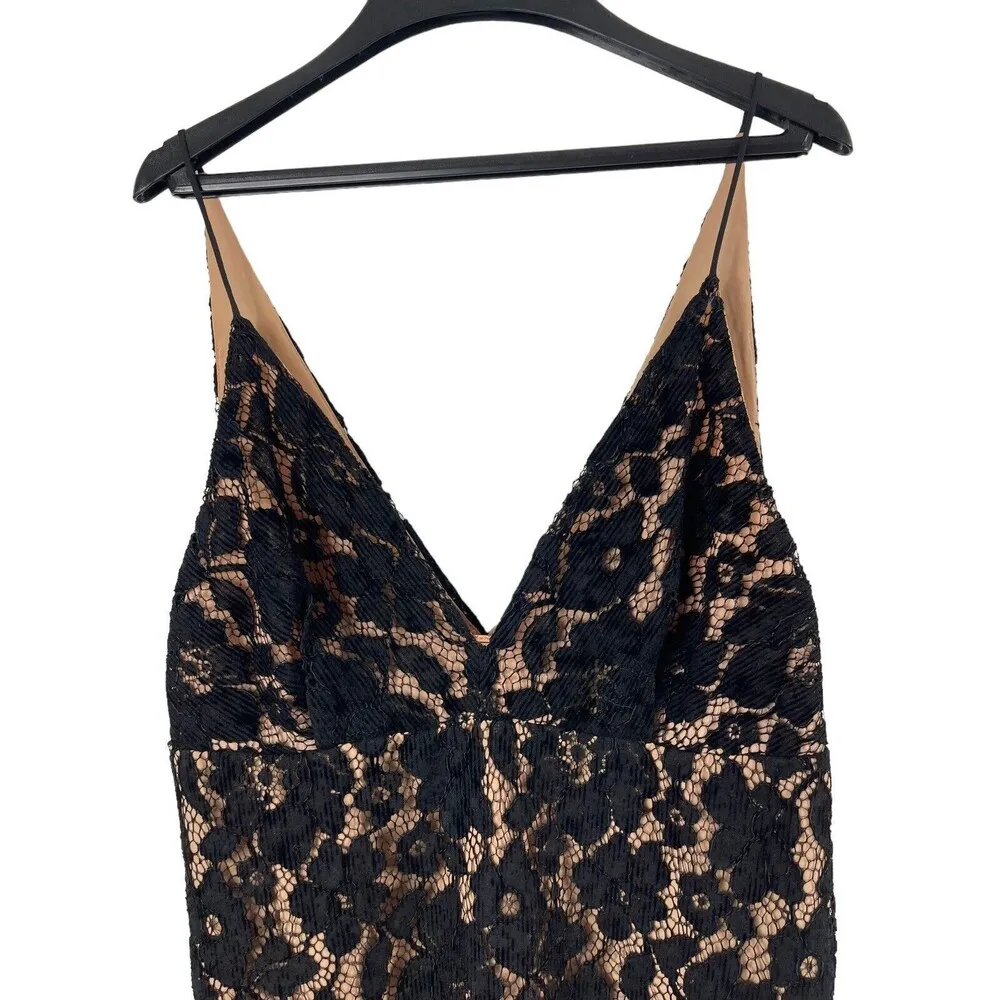 Free People Sleeveless Black Lace Tan Deep V-neck Mini Dress 8 NWT - Image 5