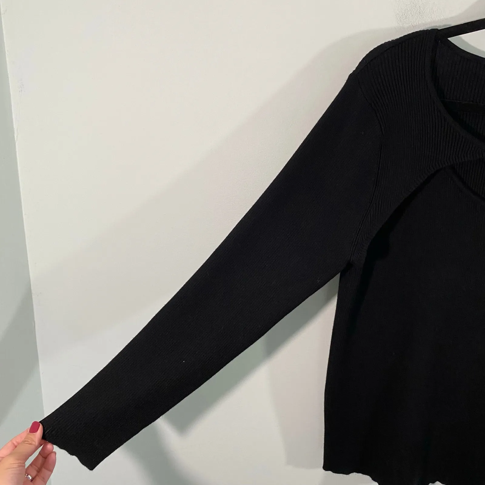 Calvin Klein Black Ribbed Chain Link Detail Retro Y2K Long Sleeve Sweater Sz XL - Image 9