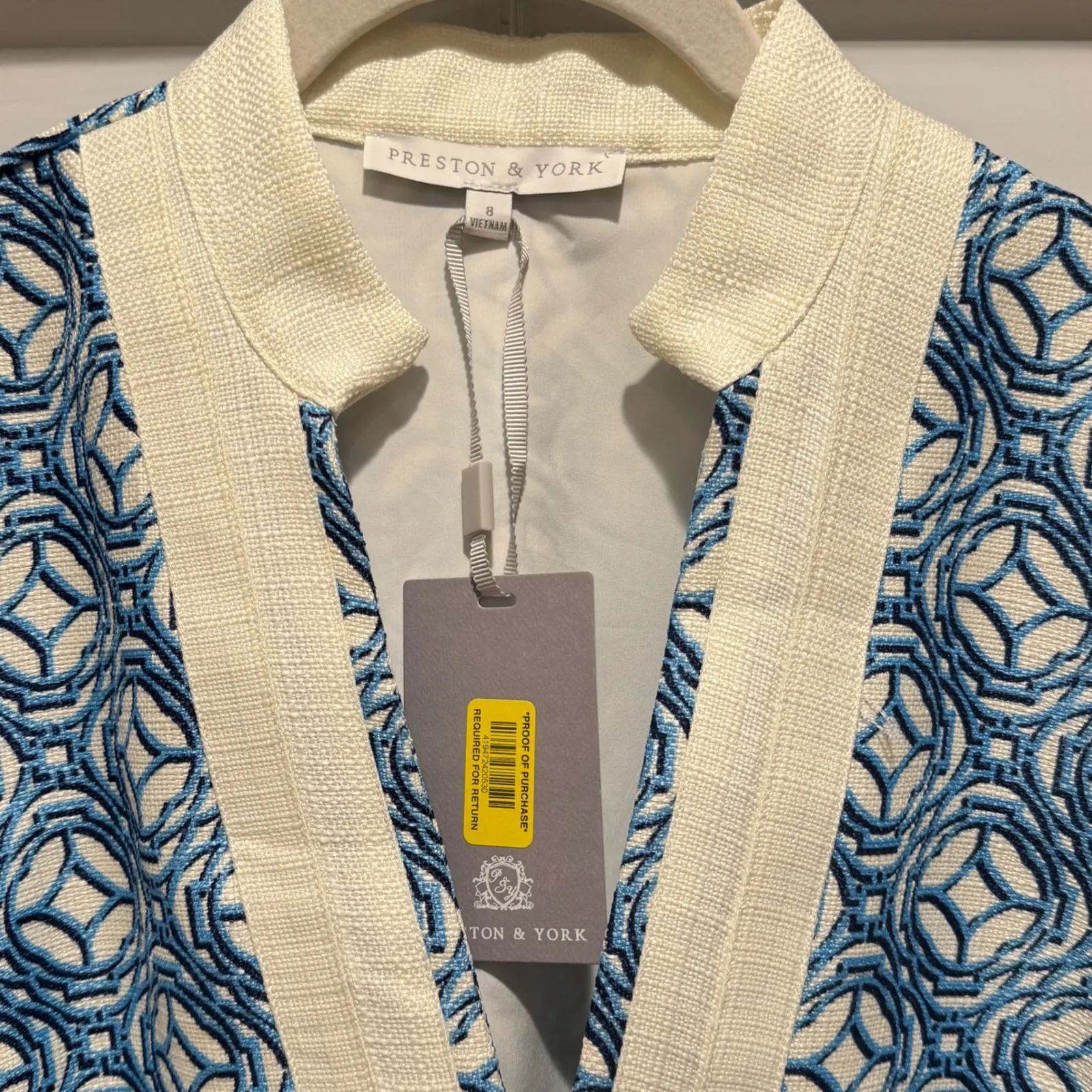 NEW Preston & York Printed Linen Loretta 3/4 sleeve Dress Blue White Size 8 - Image 2