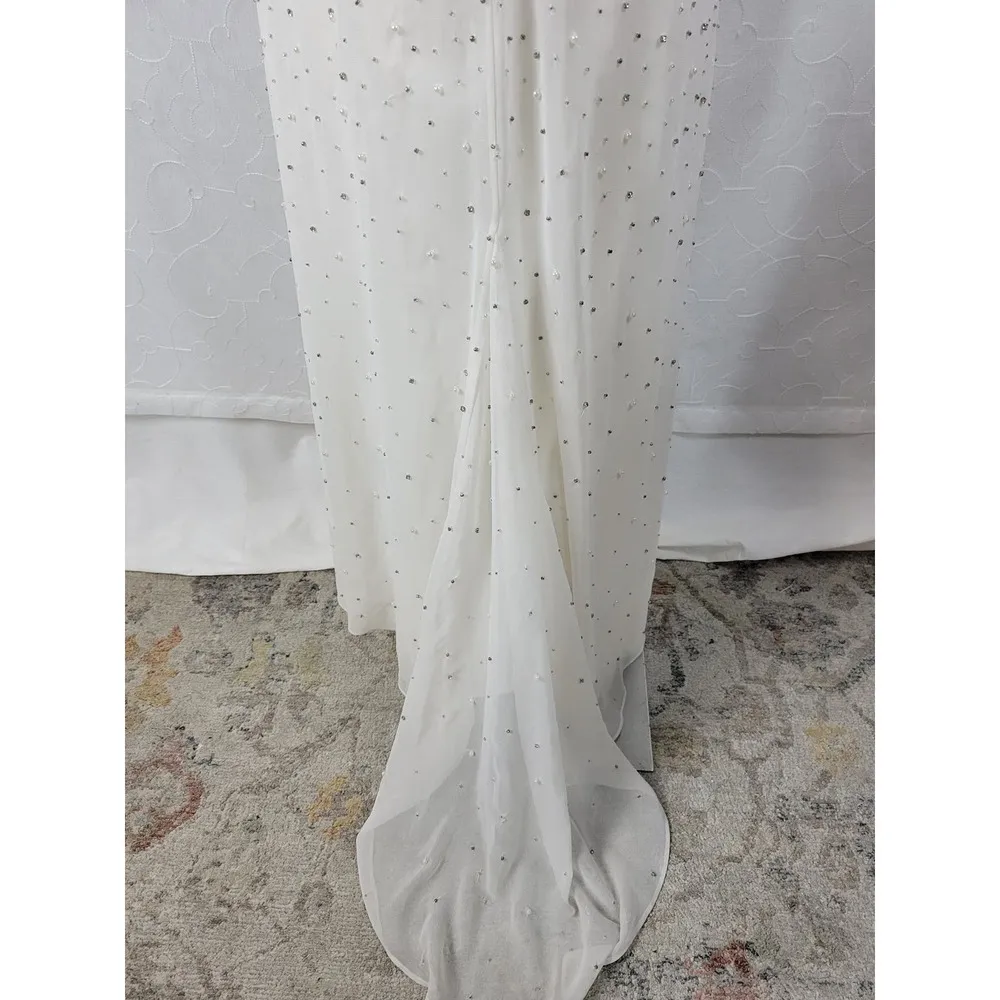 Anthropologie Womens Dress Sz S White Silver Rian Beaded Embellished Halter Maxi - Image 9