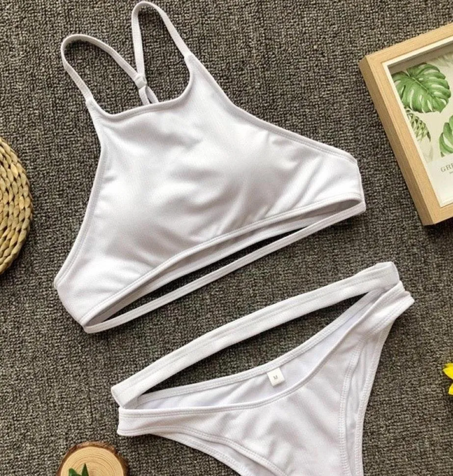 1637 Clearance white ribbed halter bikini - Image 7