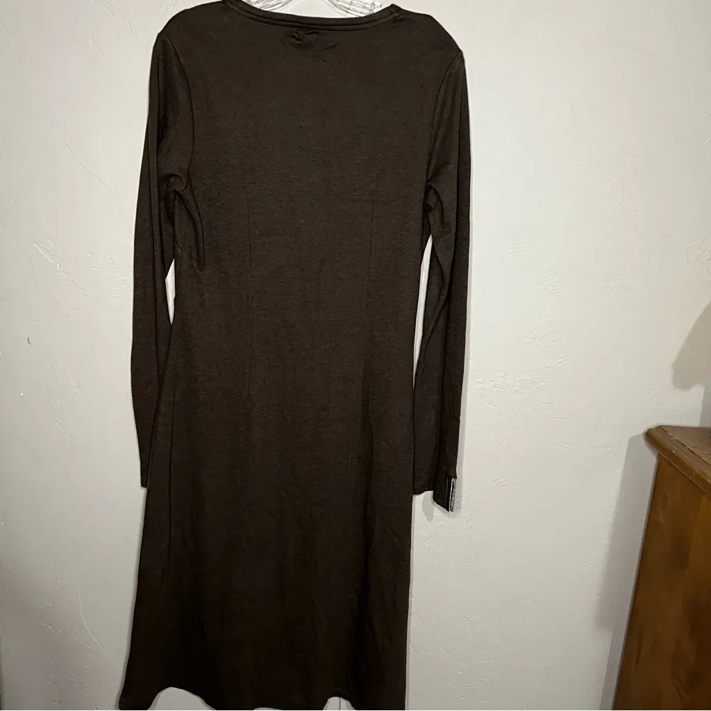 Horny Toad Tomboy Chocolate Brown Faux Wrap Long Sleeve Athleisure Dress - Image 9