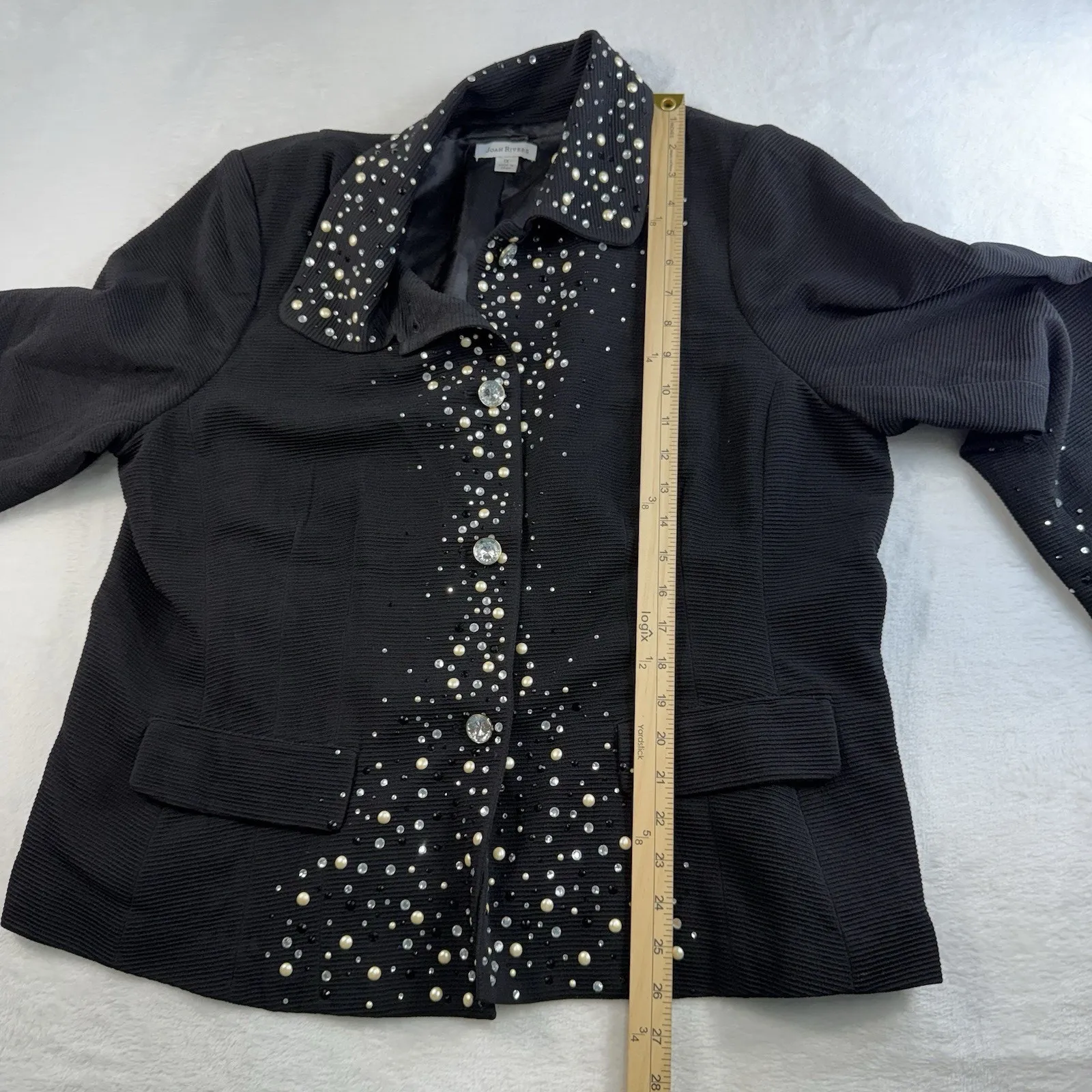 Joan Rivers Plus 1X Blazer Jacket Fitted Black Rhinestone Pearl Holiday Cocktail - Image 11