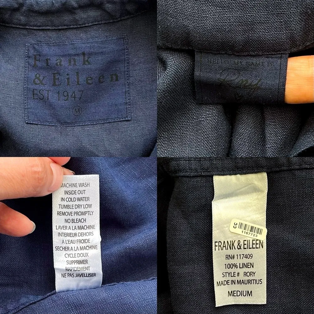 Frank & Eileen Rory Maxi Dress Button-Down Linen Navy Blue Medium EUC - Image 6