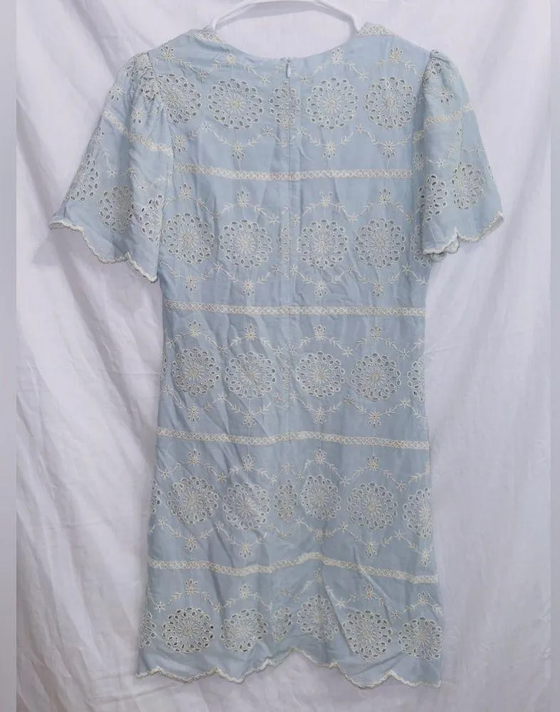 English Factory Blue Eyelet Lace Detail Short Sleeve Mini Dress size XS - Image 7