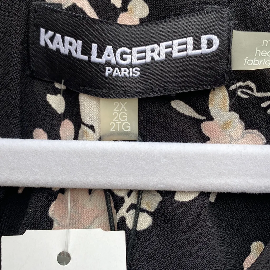 Karl Lagerfeld Womans Black Floral Bell Long Sleeve Blouse Size 2X - Image 6