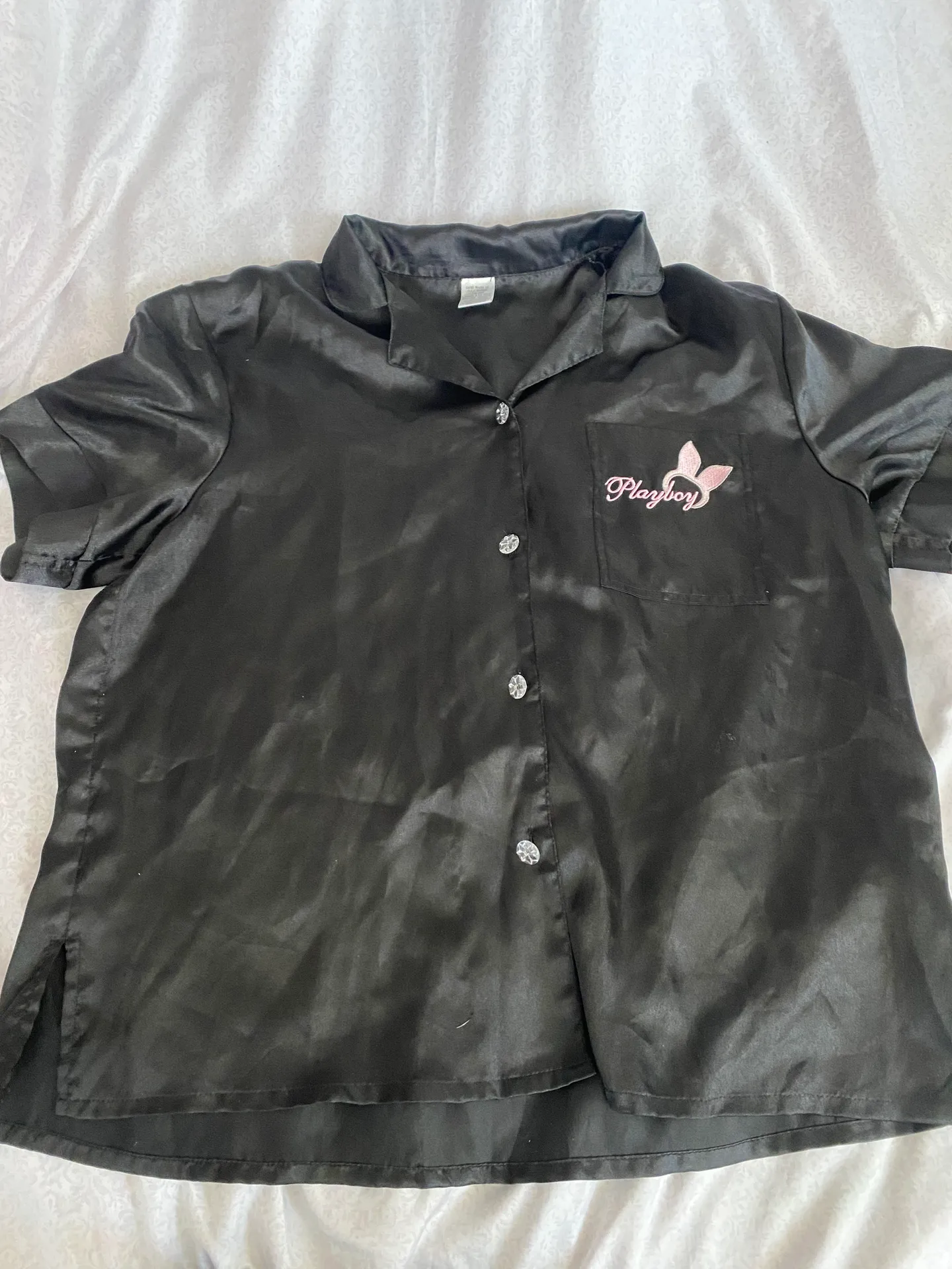 playboy black button up silk pj top  - Image 3