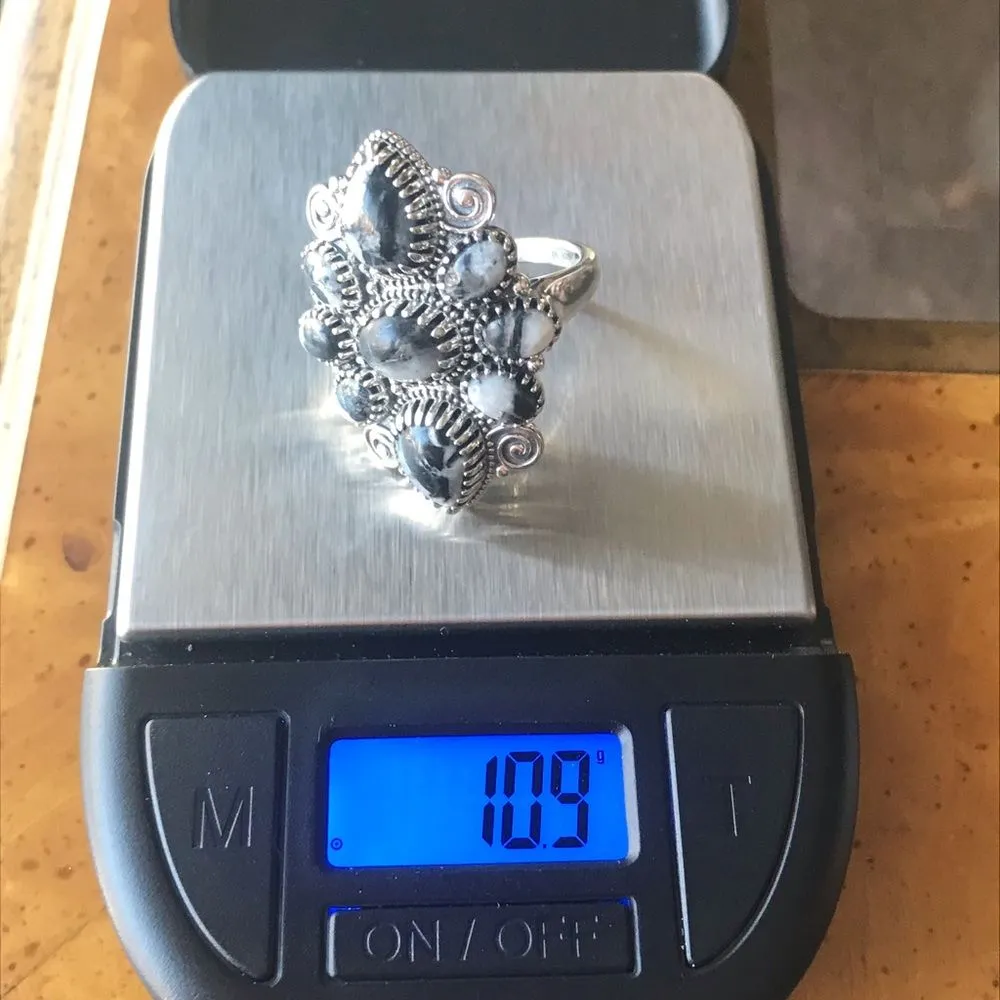 Genuine White Buffalo Turquoise Sterling Silver Ring Size 9 - Image 3