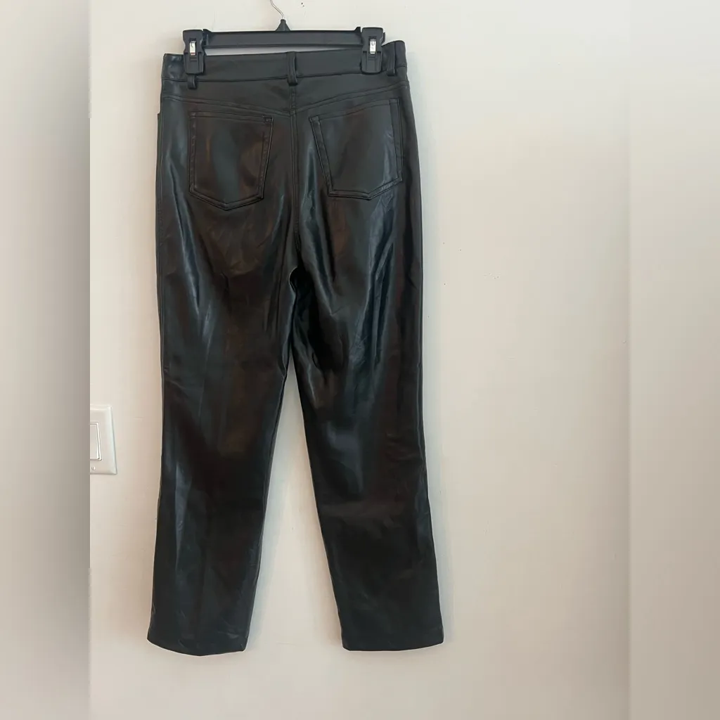 Nicole Miller Faux Leather Pants Size 4 Black Straight Leg High Rise - Image 5