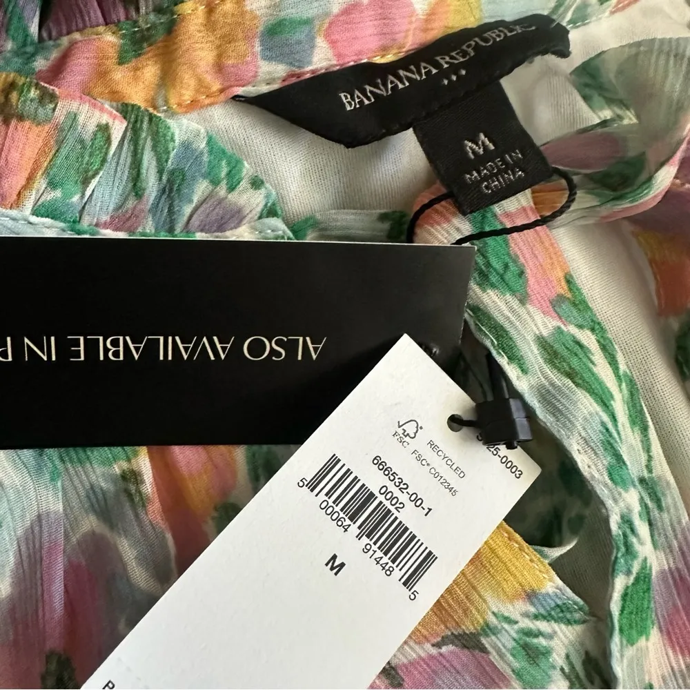 Banana Republic Factory Floral Chiffon Ruffle Midi Dress White Size M - Image 7