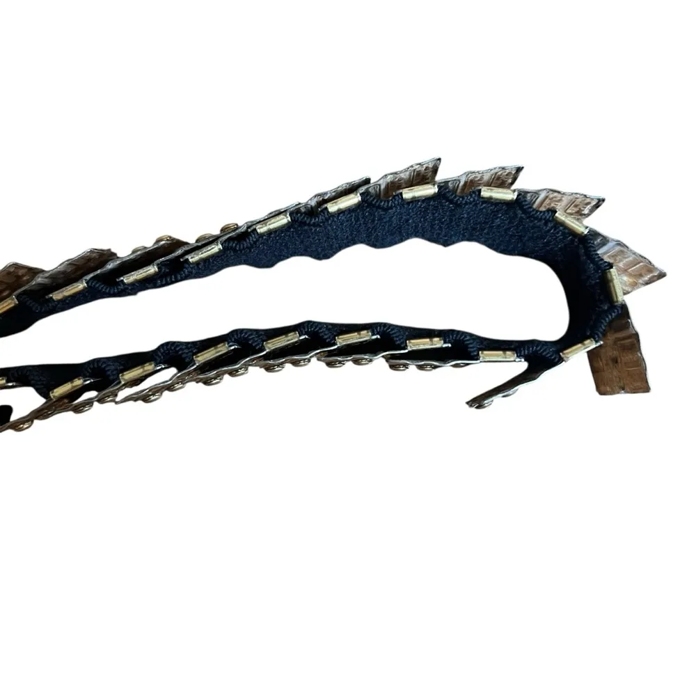 VTG Harwill NY Gold Tone Stretch Hammered Metal Statement Belt 70s Oval Retro - Image 13