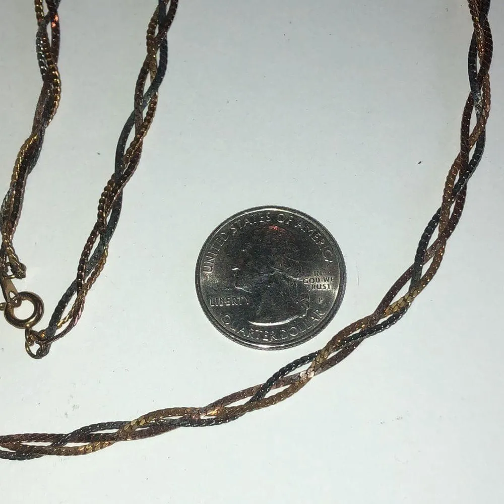 Vintage Tri Color Gold Tone Rose Gold Tone & Black Braided Retro Chain Necklace - Image 6