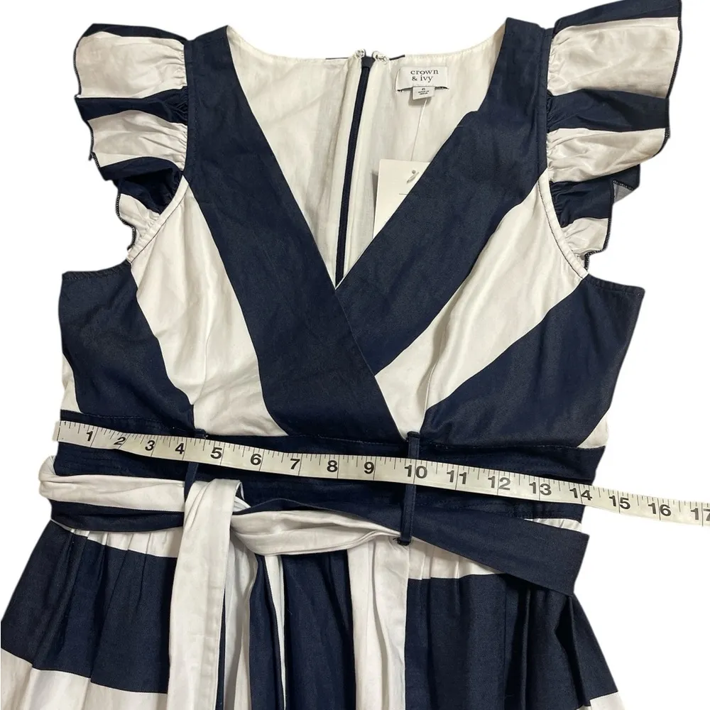 Modest Navy and White Striped Belted Maxi Dress - Image 5