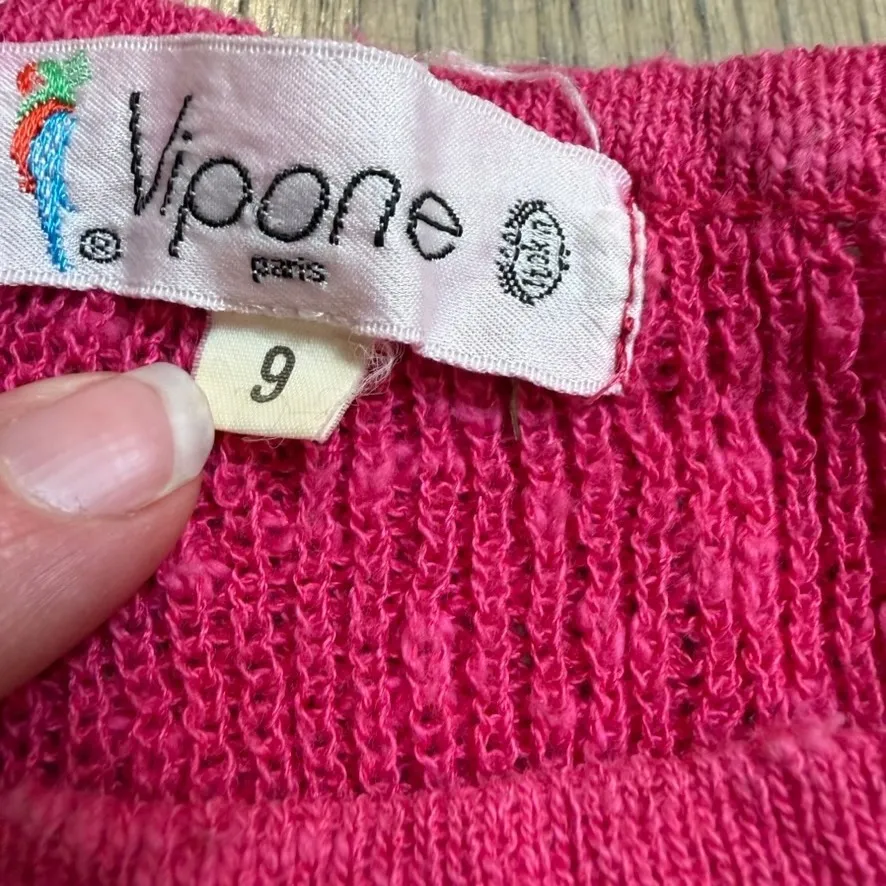 Vtg Viaone Italy Textured Knit Sweater Top Fushia Pink Short Sleeve Top Size 6 - Image 3