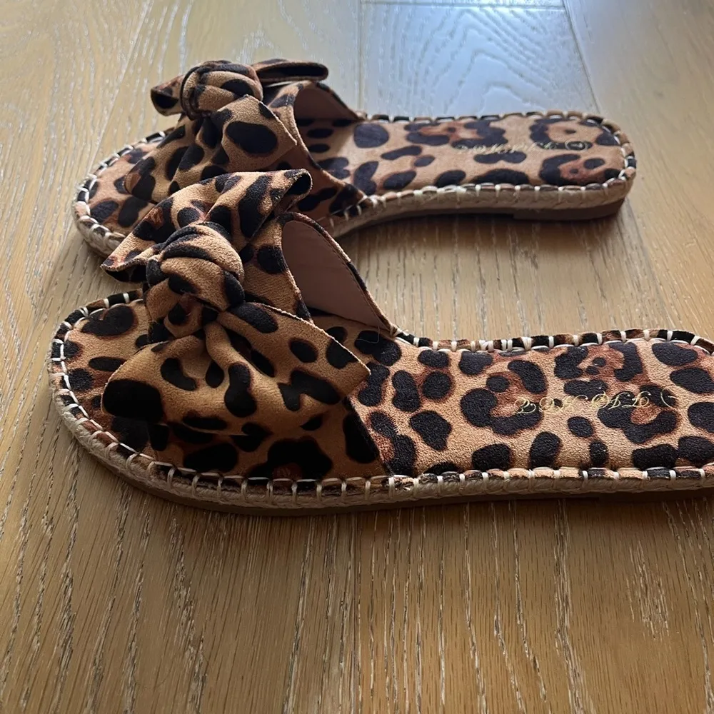 Fisace women’s espadrilles slip on front bow animal print Black Size 7 - Image 6