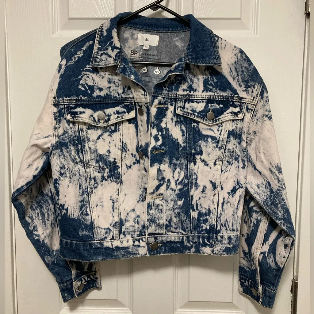 Bp Dark Wash Bleach Overdye Button Up Oversized Denim Trucker Jacket - Image 2