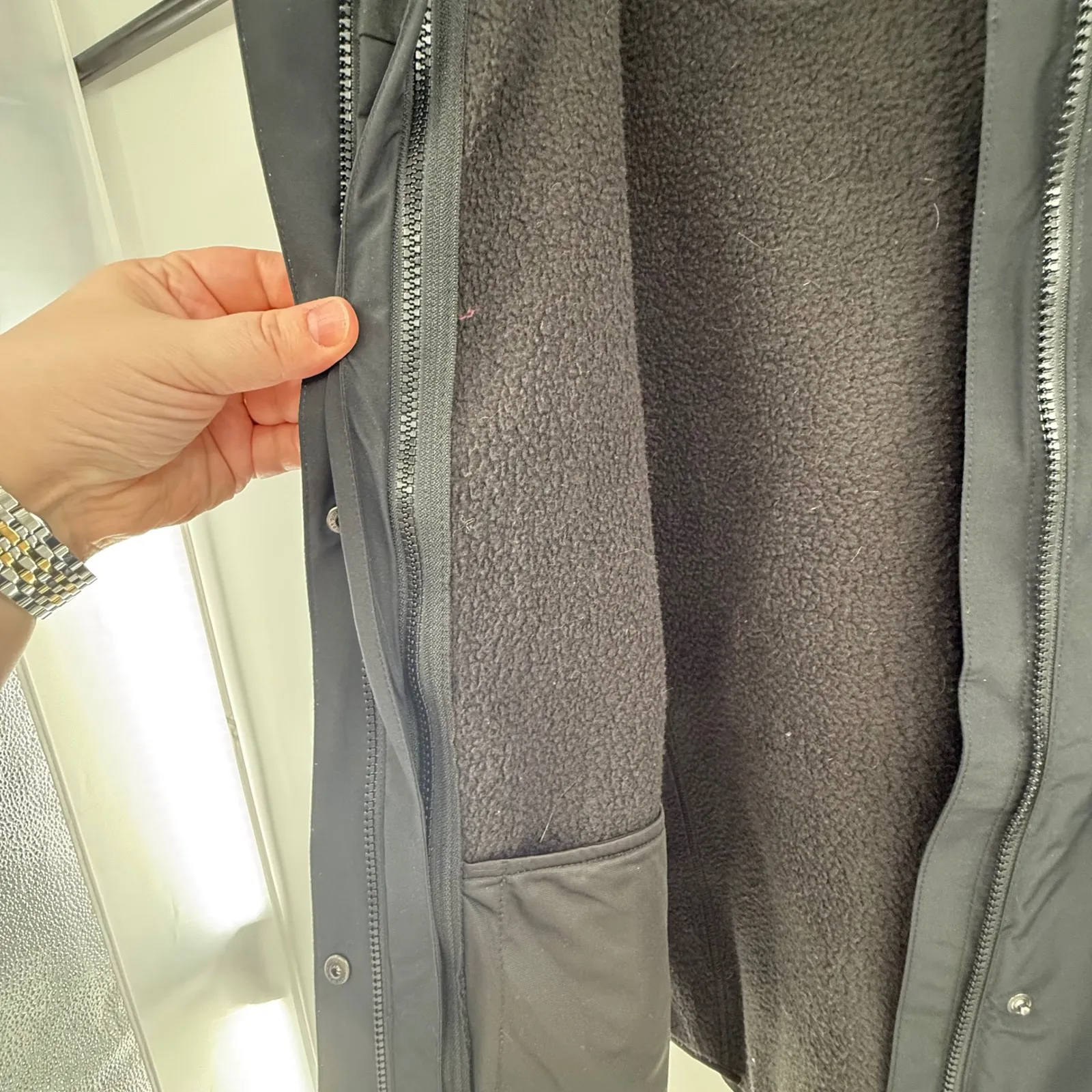 L.L.Bean Women's XL Hooded Fleece Lined Jacket Black Full Zip Outdoor Coat - Image 3