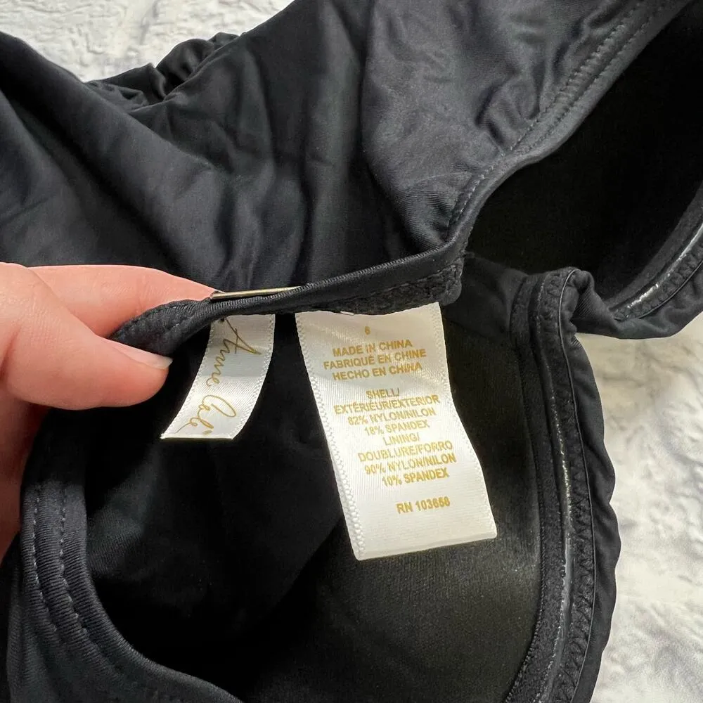 Anne Cole Black Twist-Front Ruched Bandeau Slimming One-Piece Swimsuit 6 New - Image 6