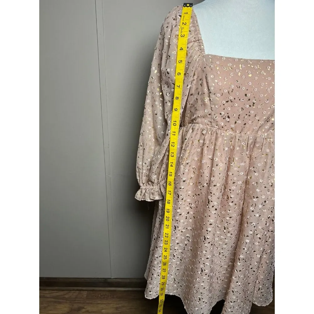 Storia Gold Flaked Embroidered Dots Baby Doll Mini Dress size Med New - Image 9