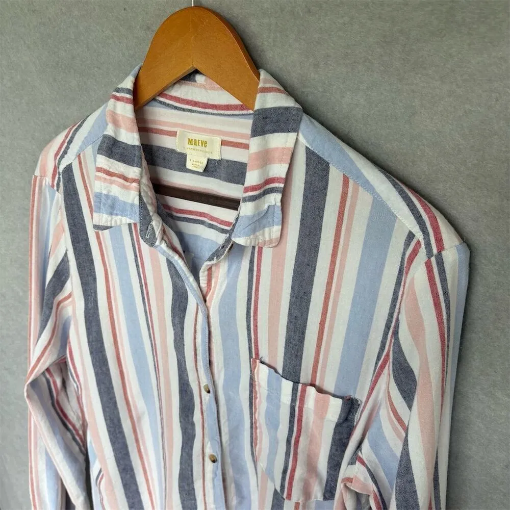 Anthropologie Maeve XL Multicolor Striped Linen Blend ButtonUp Shirt Long Sleeve - Image 3