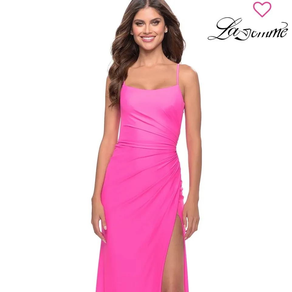 NWT La Femme‎ Side-Slit Backless Long Dress Neon Pink Size 4 $278 - Image 3