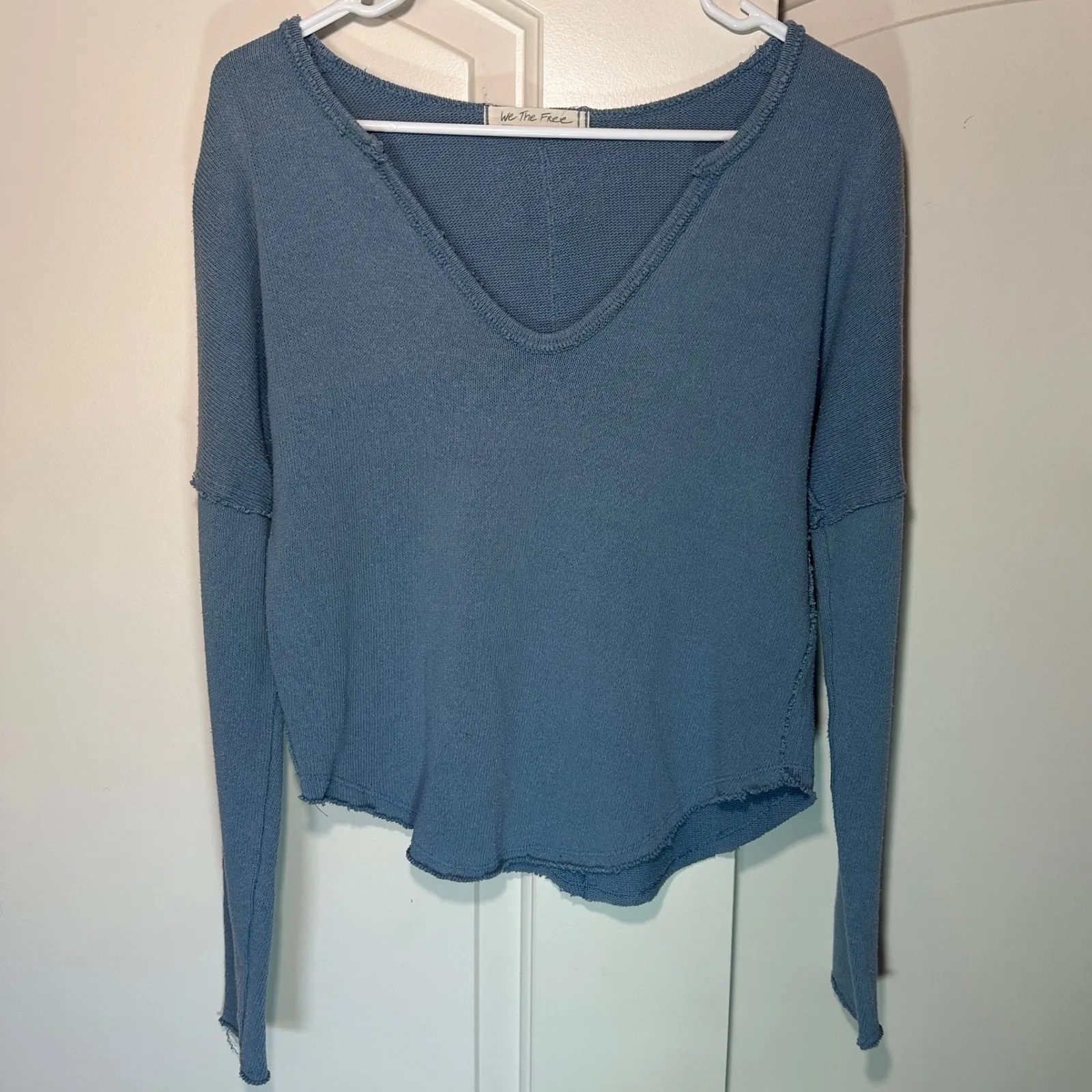 Free People Come & Get It‎ Cotton Blend V-neck Top Blue Metal We the Free Small - Image 2